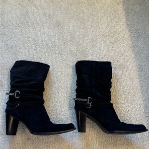 Stuart Weitzman suede slouch boot with crystal straps 8